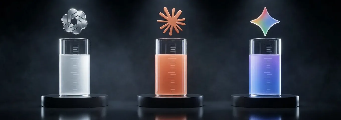 Measuring cylinders under the ChatGPT, Claude and Gemini logos