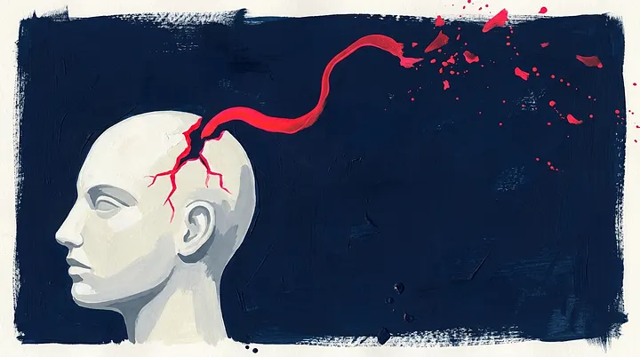 A painted head with a red crack running out of it